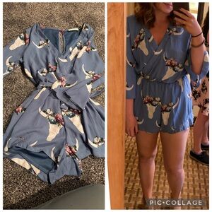 Floral Bull Skull Romper